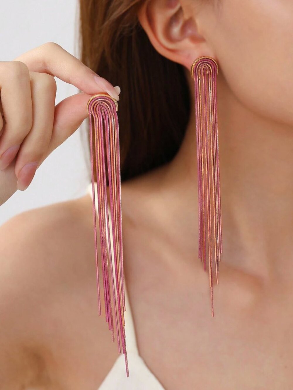 Metal Tassel pink‎ Drop Earrings